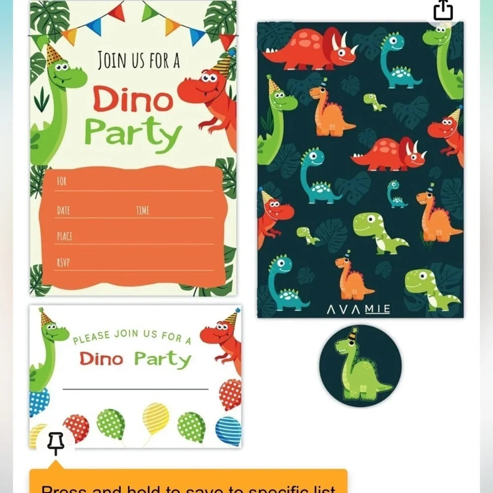 20 Pack Dino Party Dinosaur Invitations with Envelopes and Stickers